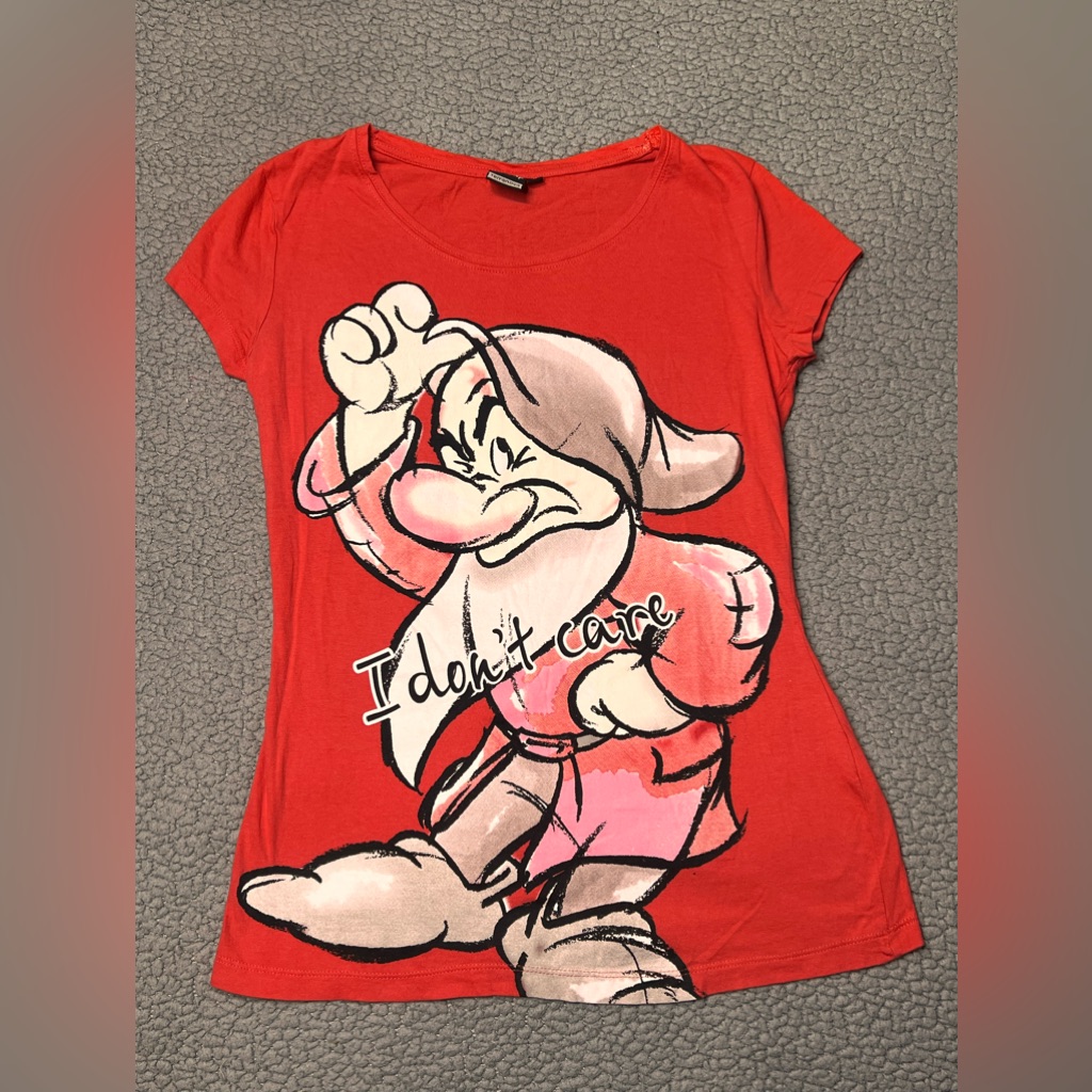 Disney Grumpy I Don’t Care T Shirt Red And Pink Womens Size Large